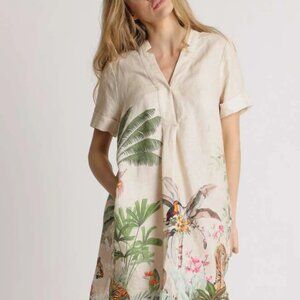 PRINCESS GOES HOLLYWOOD 100% LINEN SHIRT DRESS WITH JUNGLE PRINT Size 38